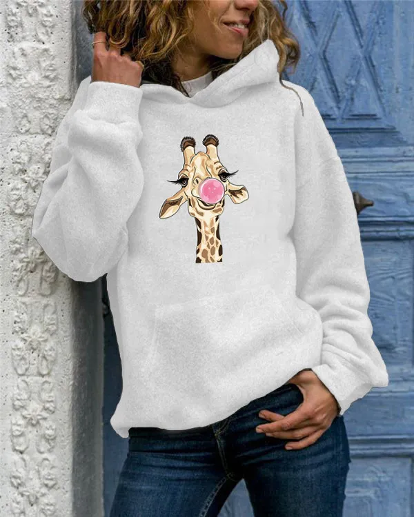 Women's Solid Color Printed Round Neck Sweater White - Shop at LoveMi
