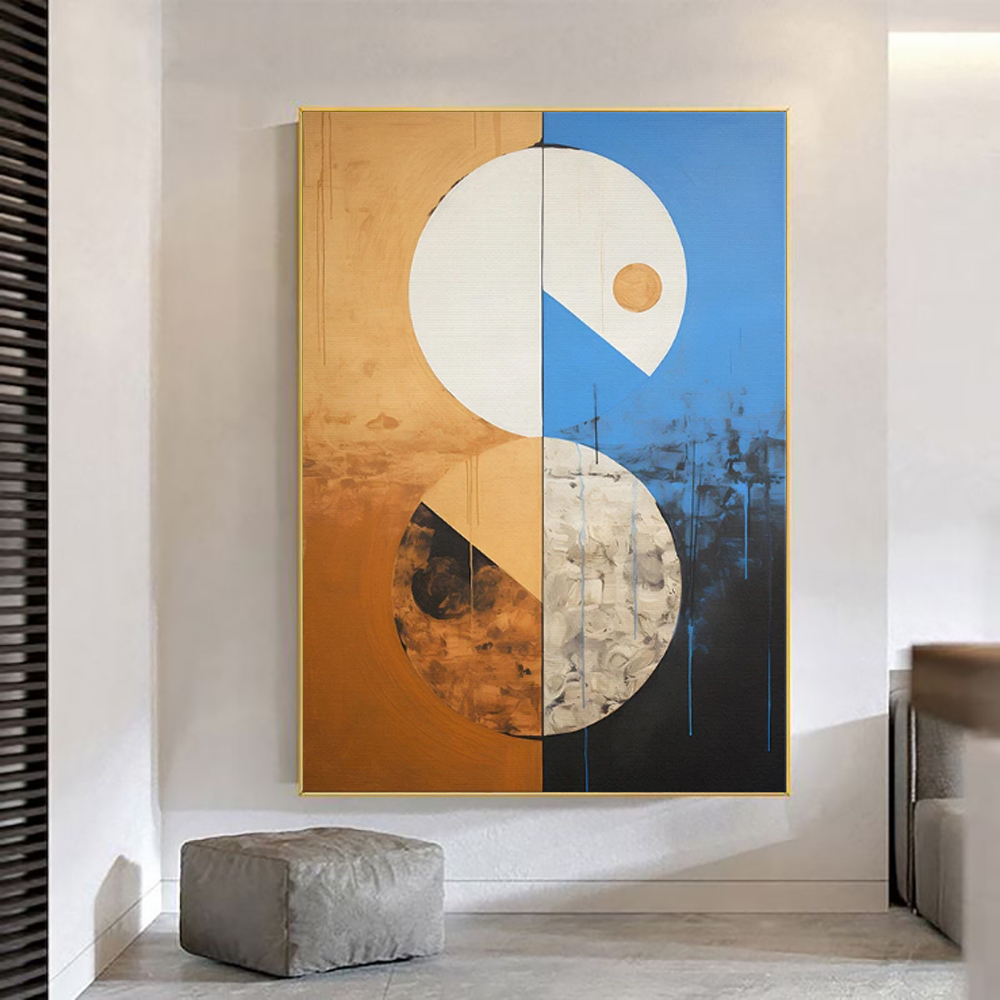 Handmade Oil Painting Canvas Wall Art Decoration Beige Blue Abstract Neutral Earthy Tone For Home Decor Rolled Frameless Unstretched Painting