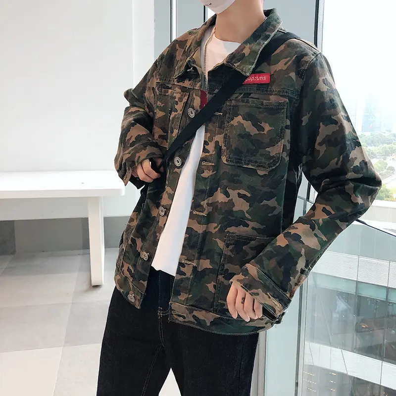 New Mens Camouflage Denim Jacket Coat Man