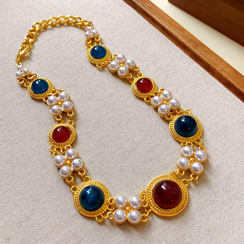 Geometric Artificial Pearl Double Layered Collarbone Chain Necklace