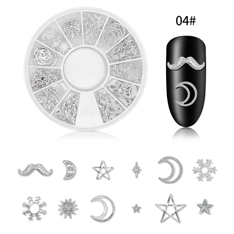 Silver Rivet Xingyue Metal Alloy Nail Box Rhinestone 12 Grid Sequins - 4A