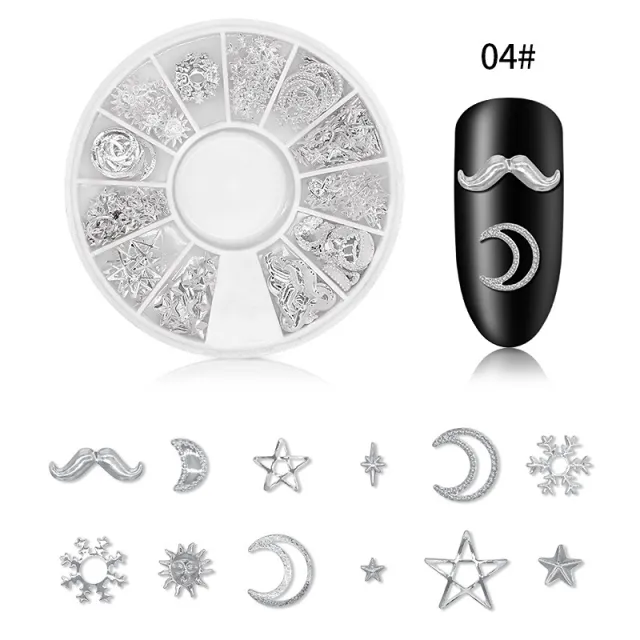 Silver Rivet Xingyue Metal Alloy Nail Box Rhinestone 12 Grid Sequins 4A - Shop at LoveMi