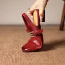 Women's Handmade Full-Grain Leather T-Strap Slingback Mary Jane Sandals, Square-Toe Block Heel Shoes view 6