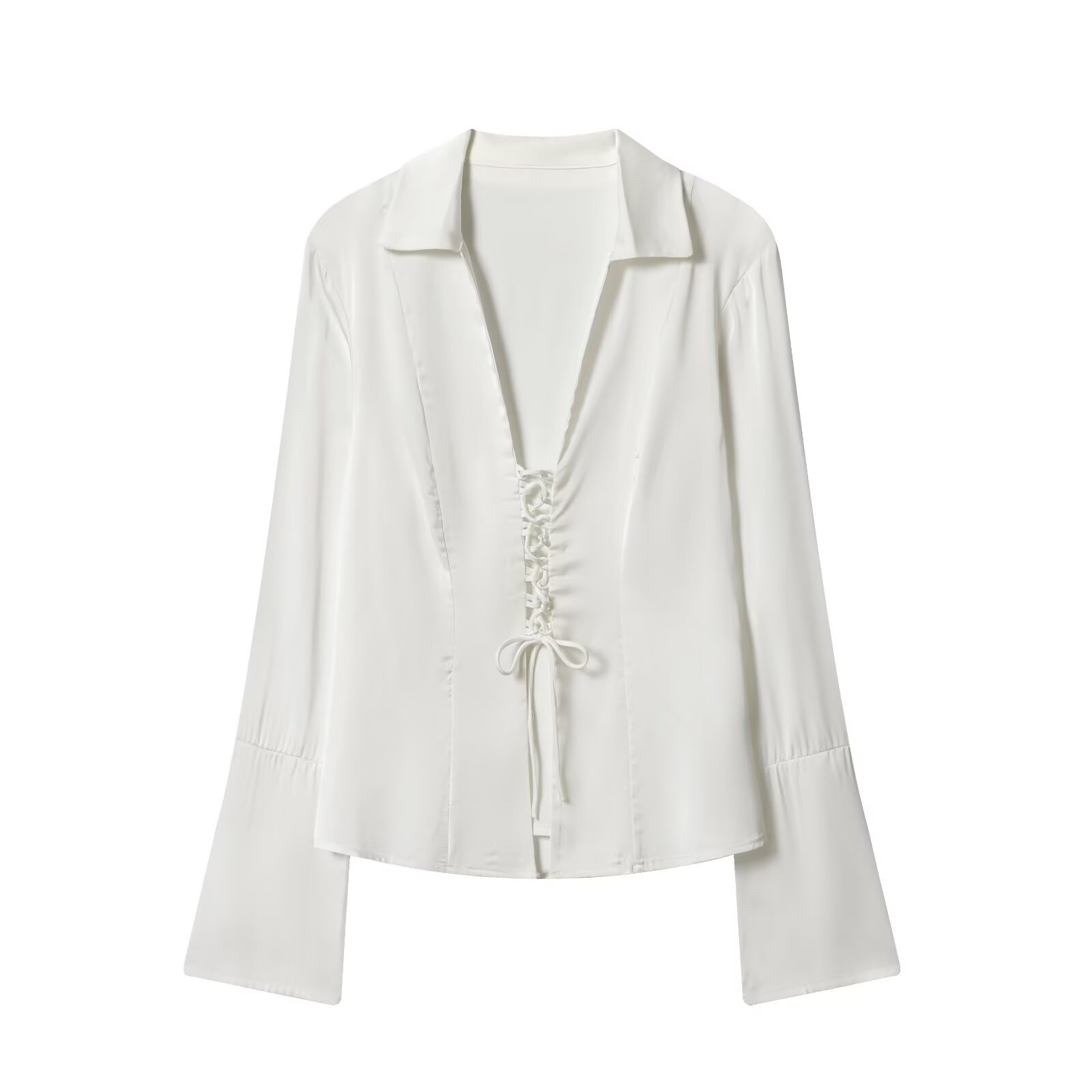 Slimming Satin Strap Slightly Flared Sleeve Shirt