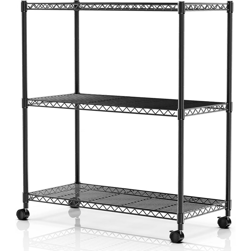 Heavy-duty Adjustable Metal Shelf With Wheels, Suitable For Garages, Kitchens, Storage Rooms, Laundry…