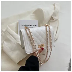 Niche Design Rhombus Chain Crossbody Bag - White - View 1