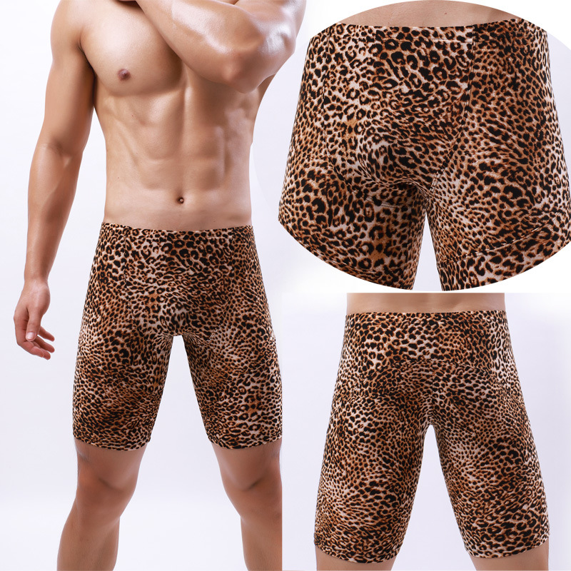 Fashion Casual Men's Flat Corner Extended Mid Length Pants Home Leopard Print Bedtime Underwear Intimate