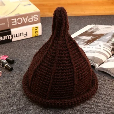 Hat Female Winter Korean Coarse Tide Handmade Warm Knitted Wool Hat Deep Coffee - Shop at LoveMi