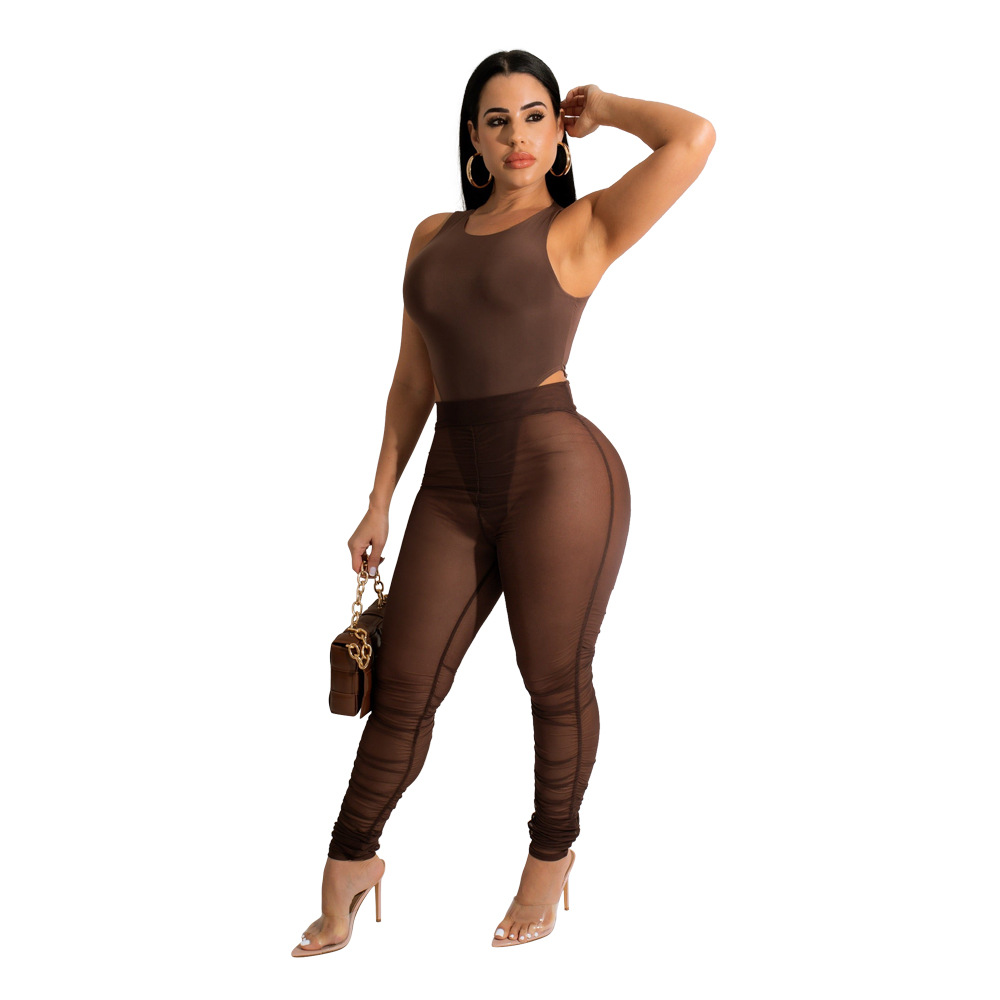Fashion See-through Sleeveless Women's Tight Hip Suit