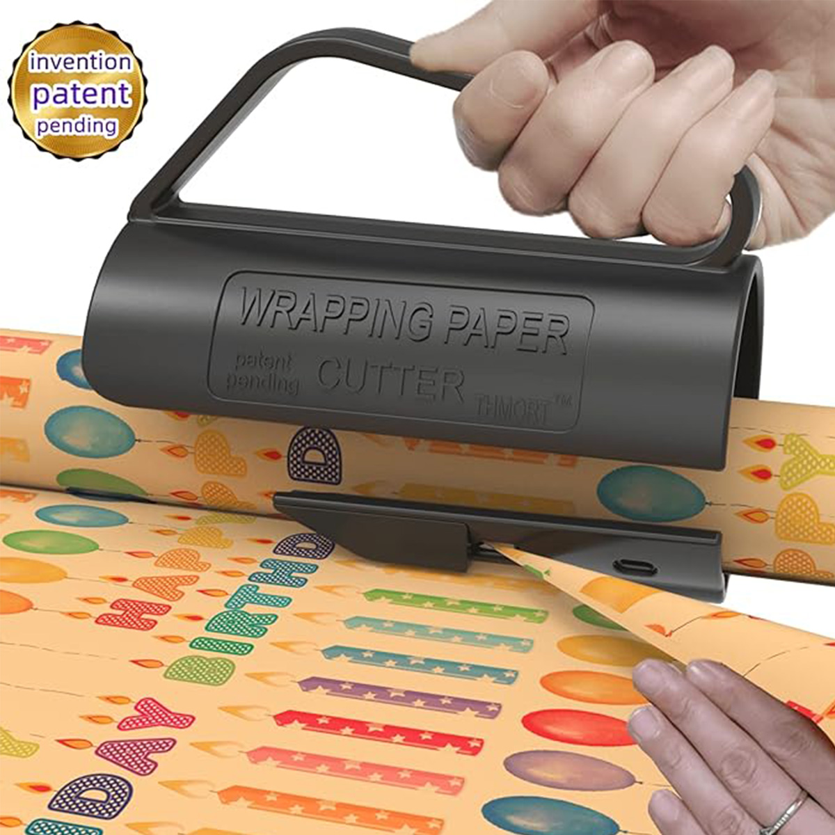 Gift wrap cutter with handle and dispenser. Strong and durable tool: High-strength ABS material is integrally formed without any welding points, The matte surface makes christmas gift wrap cutter. wrapping paper roll cutter Just use your hand hold the han