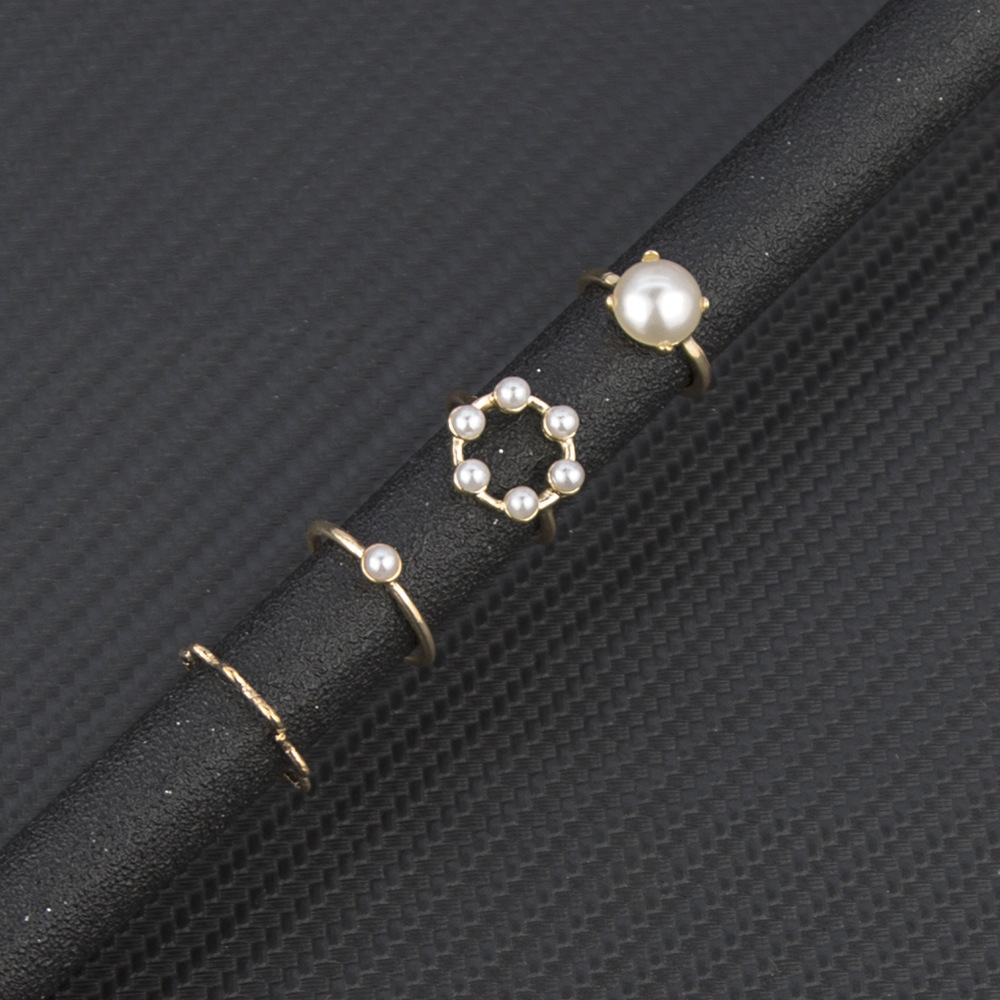 Hexagonal Pearl Ring Set Ring Women