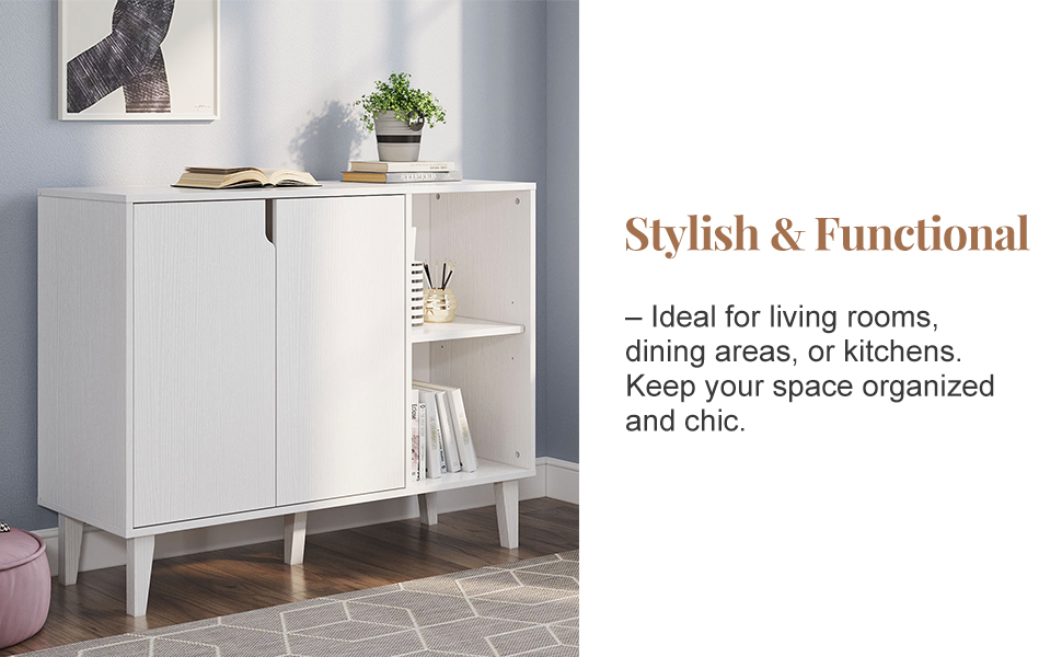 Sideboard Wood Storage Accent Cabinet TV Stand Home Bar Buffet With 2 Doors — image 9