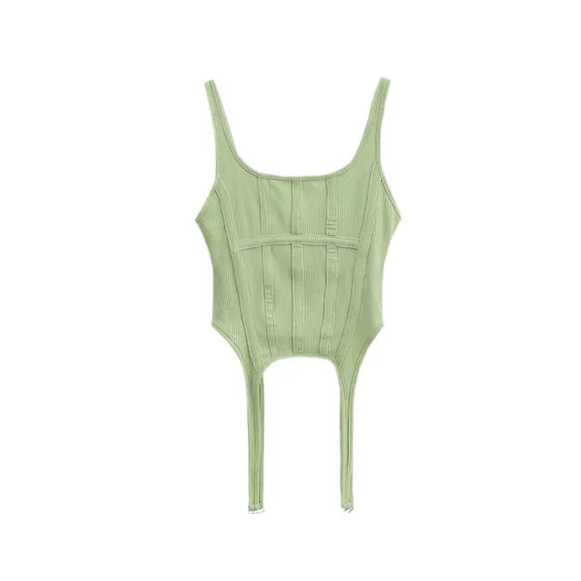 Wearing Spicy Girl Slim Fit Threaded Short Top Green - Shop at LoveMi