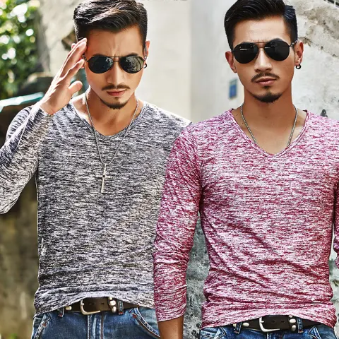 Long Sleeve T-Shirt Men Spring Autumn Fashion Round-Neck Slim