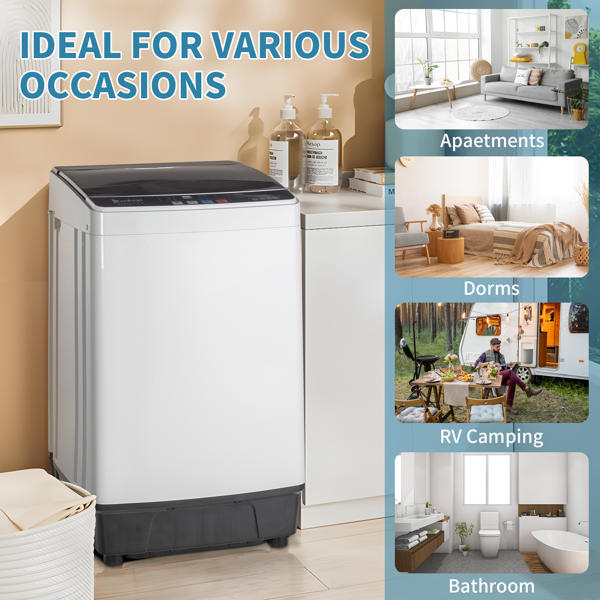 Full-Automatic Washing Machine Top Load Portable Compact Laundry Washer Spin With Drain Pump,10 Programs 8 Water Level Selections With LED Display 17.8 Lbs Capacity, Black image 11