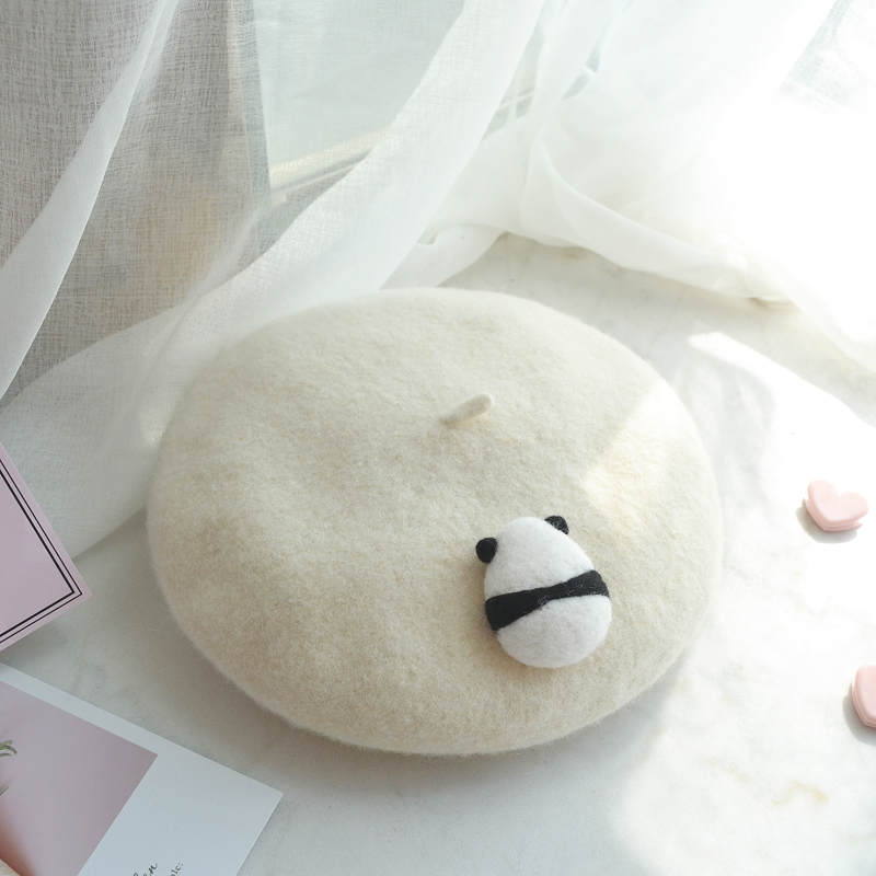 Original Cute Handmade Wool Felt Panda Back Beret