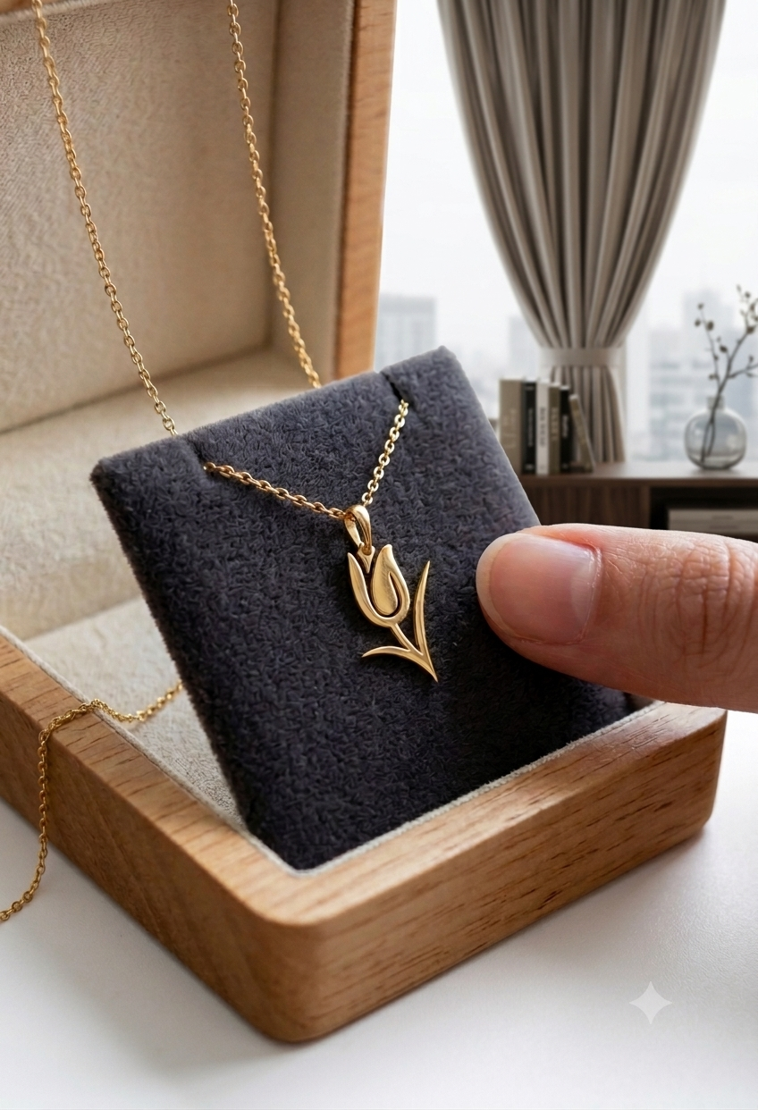 Custom Tulip Necklace 24K Gold Plated Silver Personalized Pendant