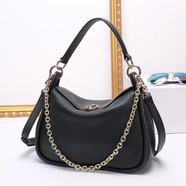 Ladies Chain Toe Layer Leather Tote Bag Black - Shop at LoveMi