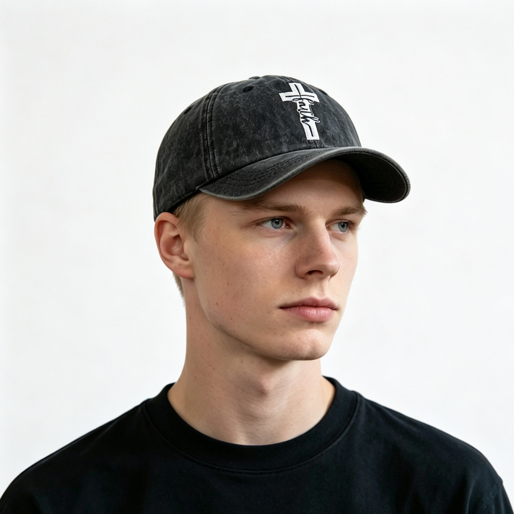 2pcs Washed Vintage Faith Cross Baseball Cap, Embroidered Faith Hat For Men Women, Religious Christian Soft Cotton Adjustable Trucker Hat — foto 2