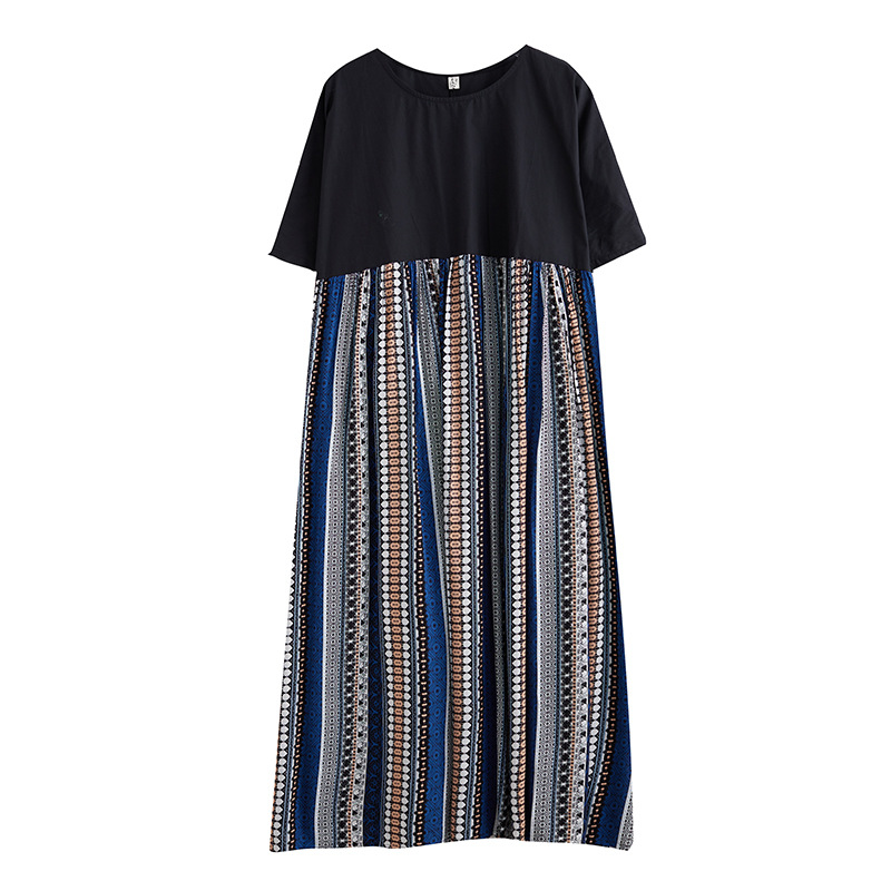 Literary Large Size Loose Stitching Cotton And Linen Print