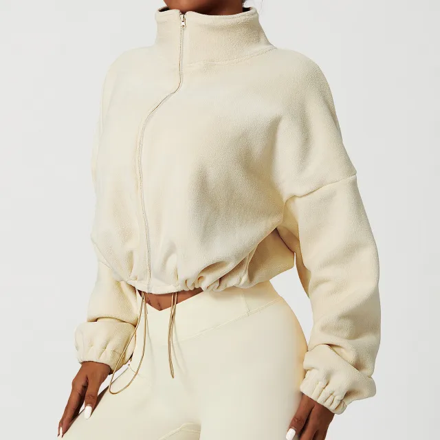 Outdoor Cashmere Sports Coat Women's Autumn Stand Collar Loose Cream - Shop at LoveMi
