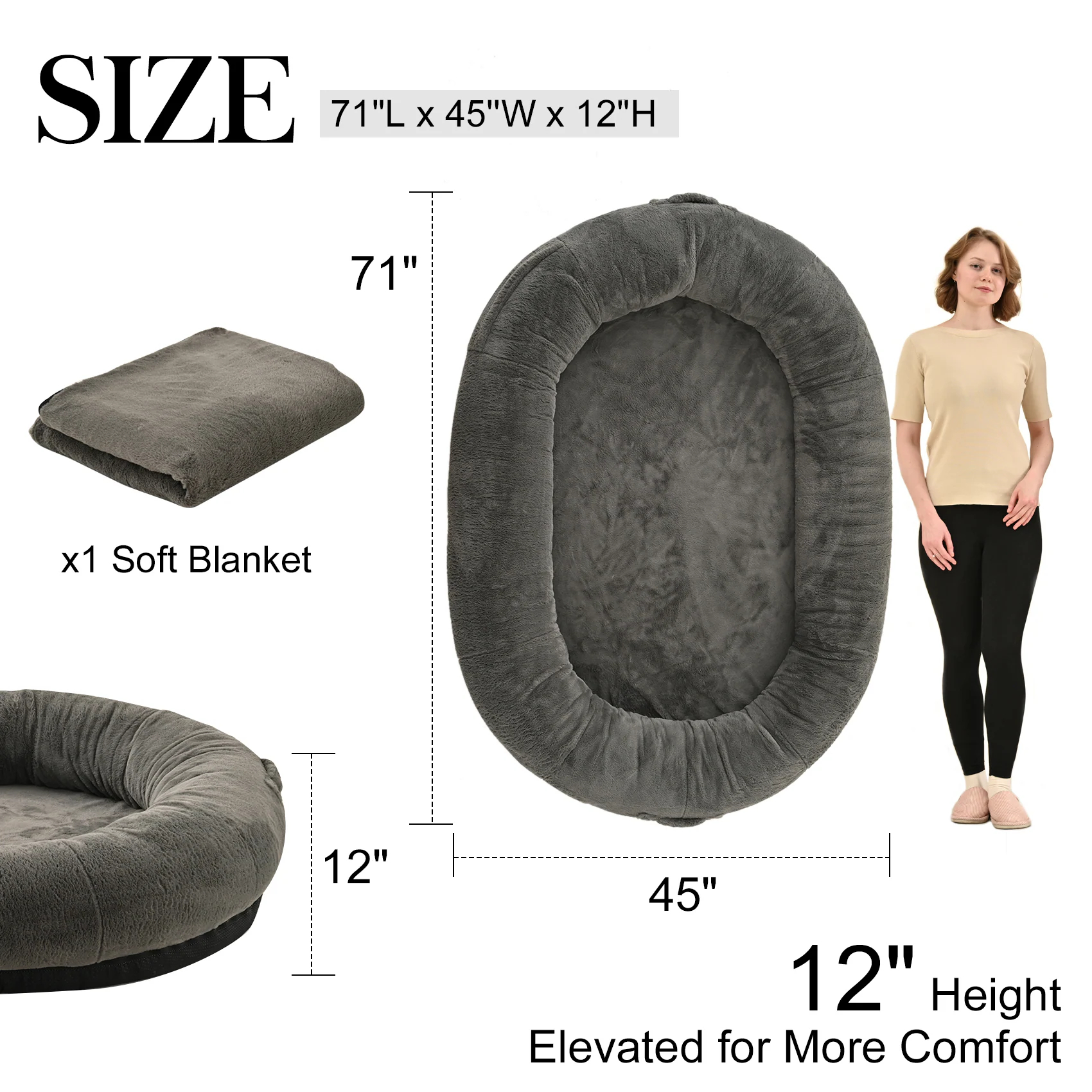 Large Light Gray Human Dog Bed