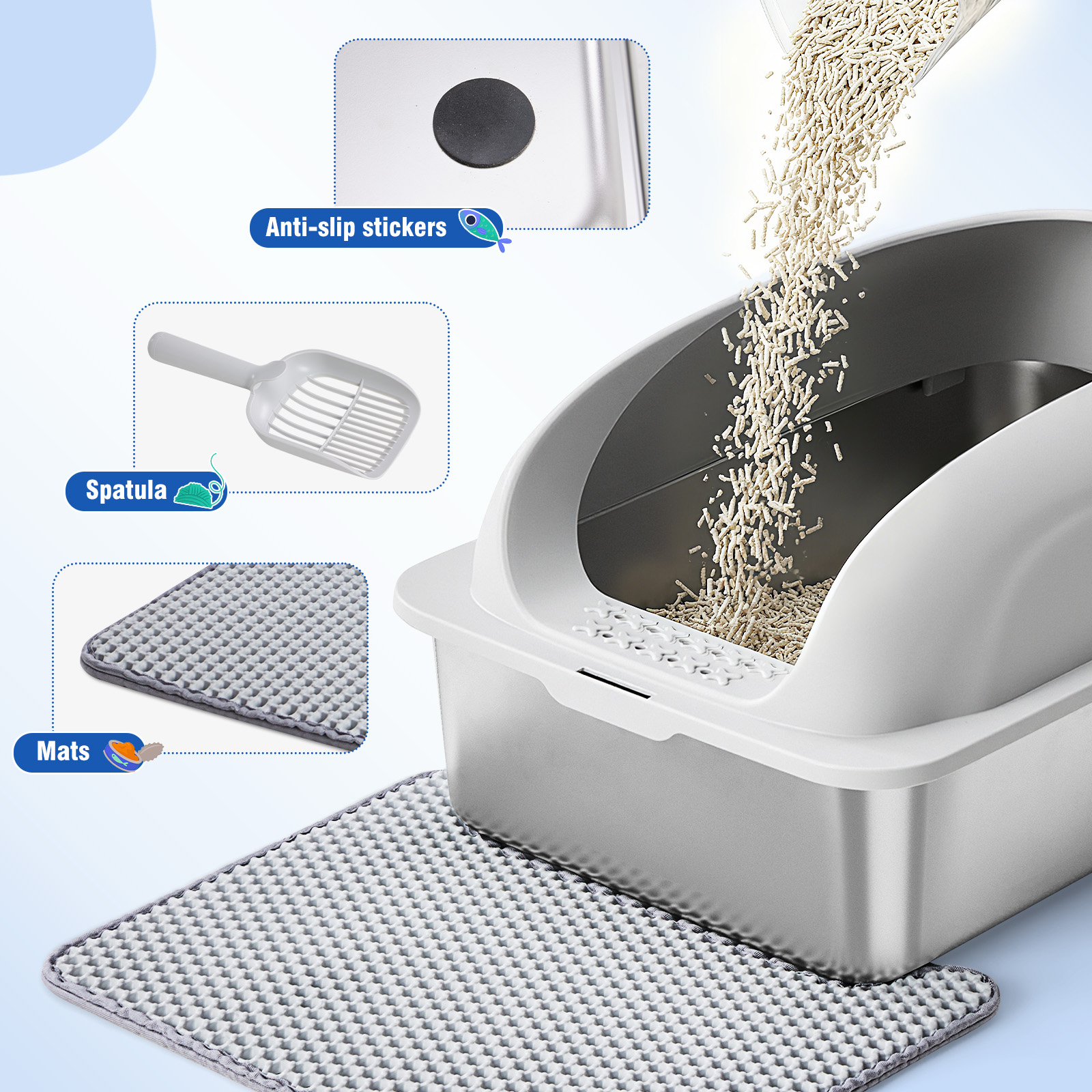 Stainless Steel Cat Litter Box With Lid, Large Cat Litter Box For Big Cats, Scoop And Mat Included image 30