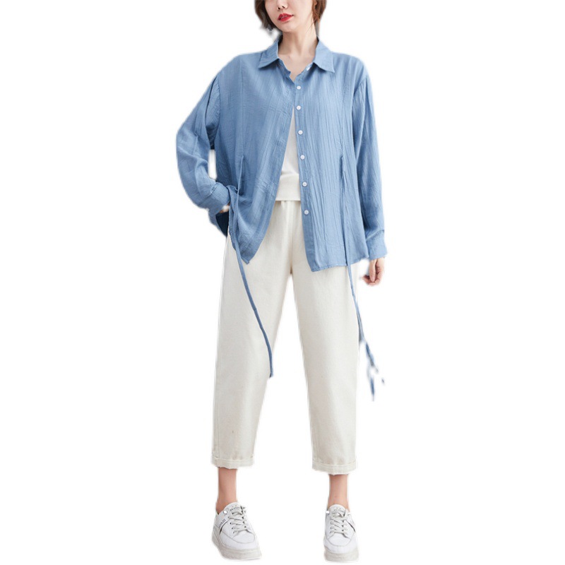 Women's Solid Color Shirt Waist Tie All Match Age Reduction Top