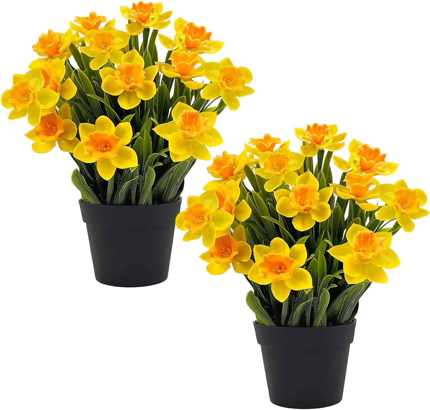 Artificial Daffodils In Black Pots 2 Units, 9.8 Inch Realistic Faux Spring Flowers For Home Office Wedding Party Easter Decor