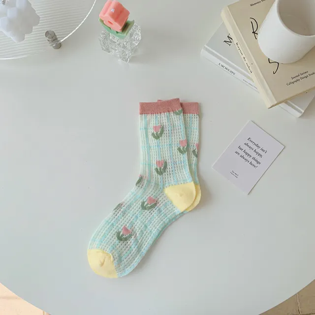 Women's Tulip Flower Glass Silk Socks Covered In Pink Flowers - Shop at LoveMi