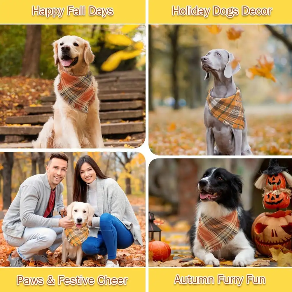 Vivifying Fall Dog Bandana With Tassels Edges Classic Plaid Triangle Dog Apparel Accessories Unny Dog Scarf Costume For Thanksgiving Photo Prop And Party Decor