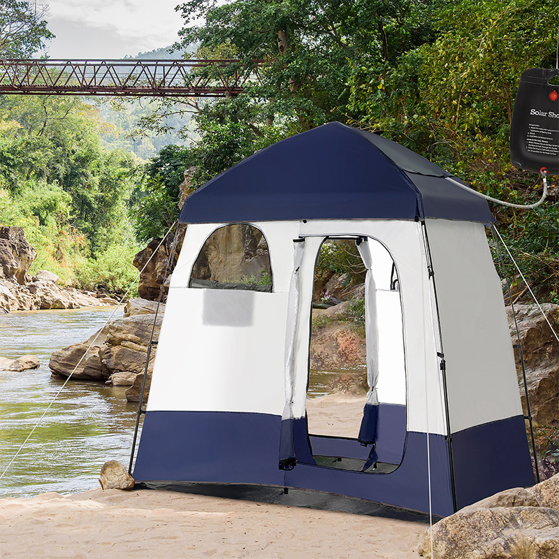 Two Room Pop Up Shower Tent With Shower Bag, Floor And Carry Bag, Blue 6