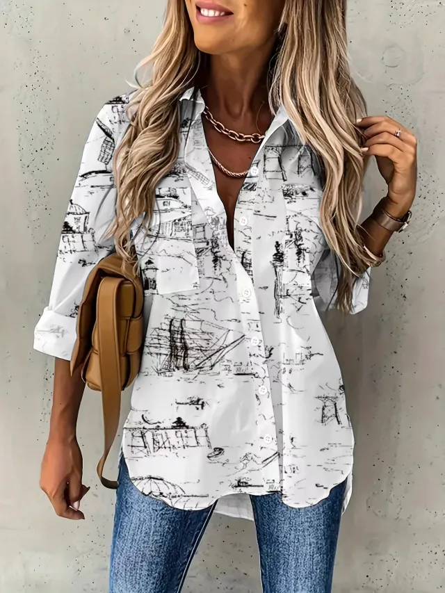 Large Size Two piece Set Women's Long Sleeve Casual Shirt Fj - Shop at LoveMi