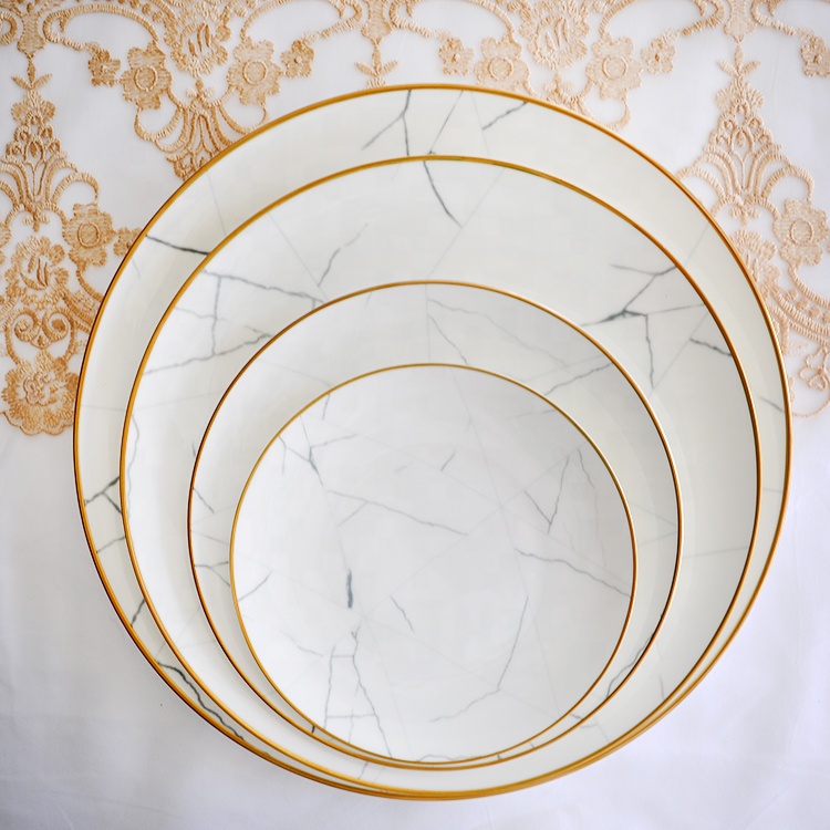 Title 5, Nordic Minimalist Gold Edge Bone China Dinner P...