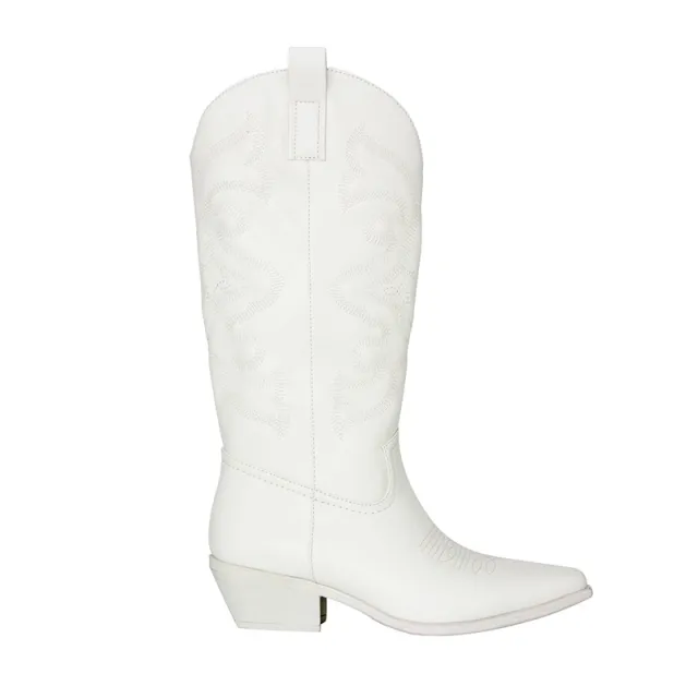 Women's Vintage Big Waist Chunky Heel High Cowboy Boots Beige - Shop at LoveMi