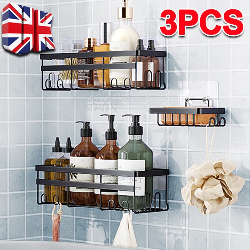 3x Self Adhesive Bathroom Shower Caddy Shelf Rack Storage