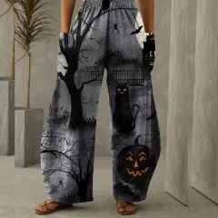 Summer Retro Elements 3D Printed Wide-leg Trousers Elastic Waist Comfortable Home European And American - View 1