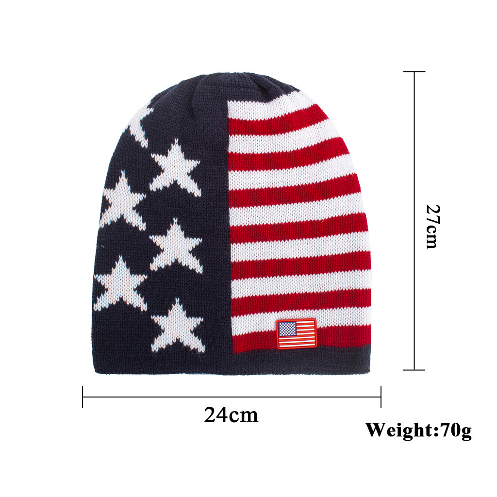 New Jacquard American Flagpole Length Pullover Knitted Woolen Hat