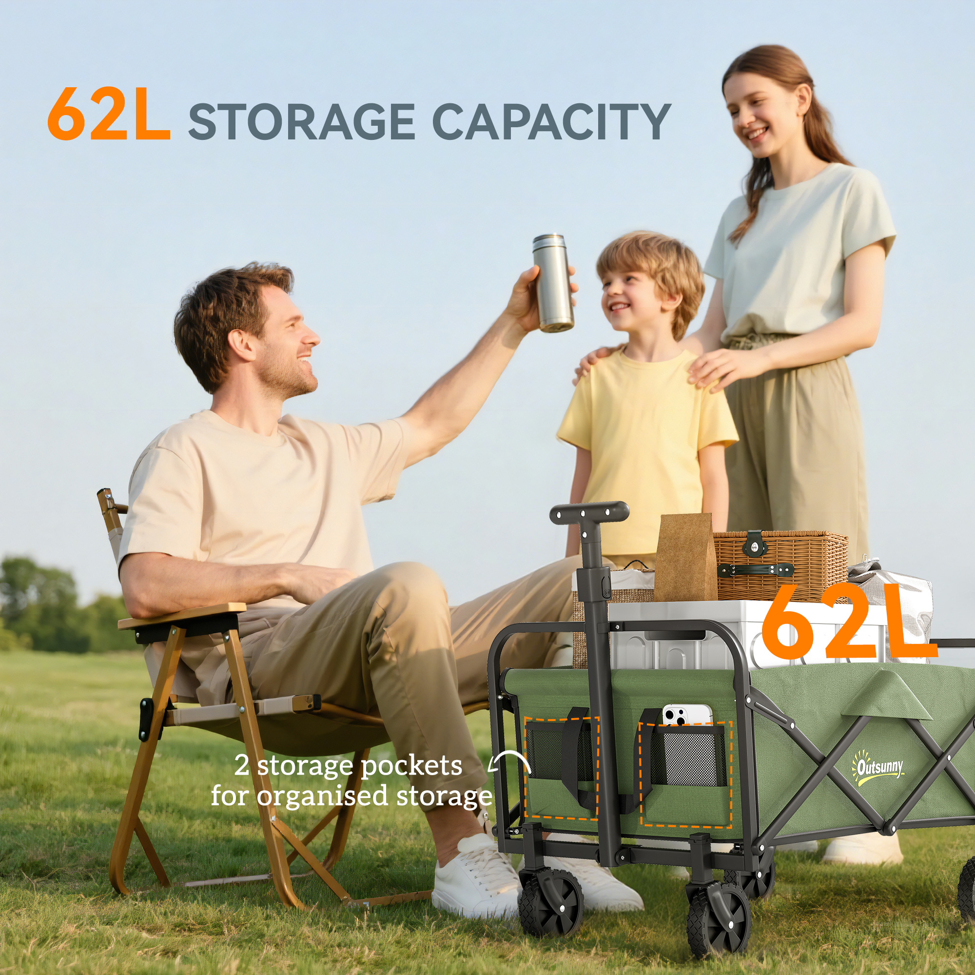 62L Festival Handcart With Wheels, Garden Folding 120kg Heavy Duty Foldable — image 5