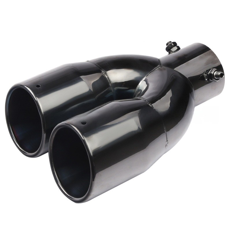Universal Twin Dual Exhaust Trim Tip Double Muffler Pipe Black Tail 63 Mm UK