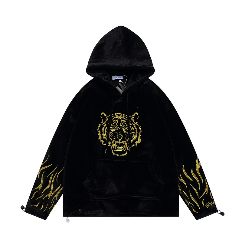 Winter Embroidered Gold Velvet Long-sleeved Fleece Thickened Hooded Sweater