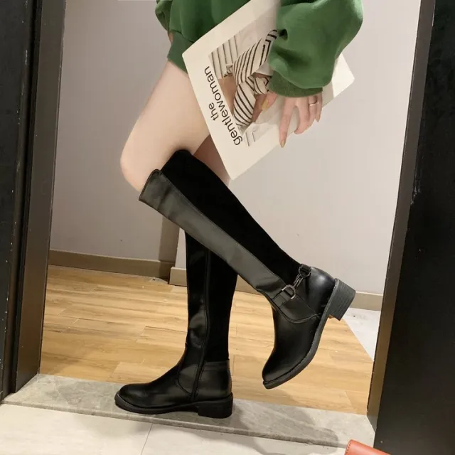 Two tone Autumn And Winter High top Long Boots Black - Shop at LoveMi