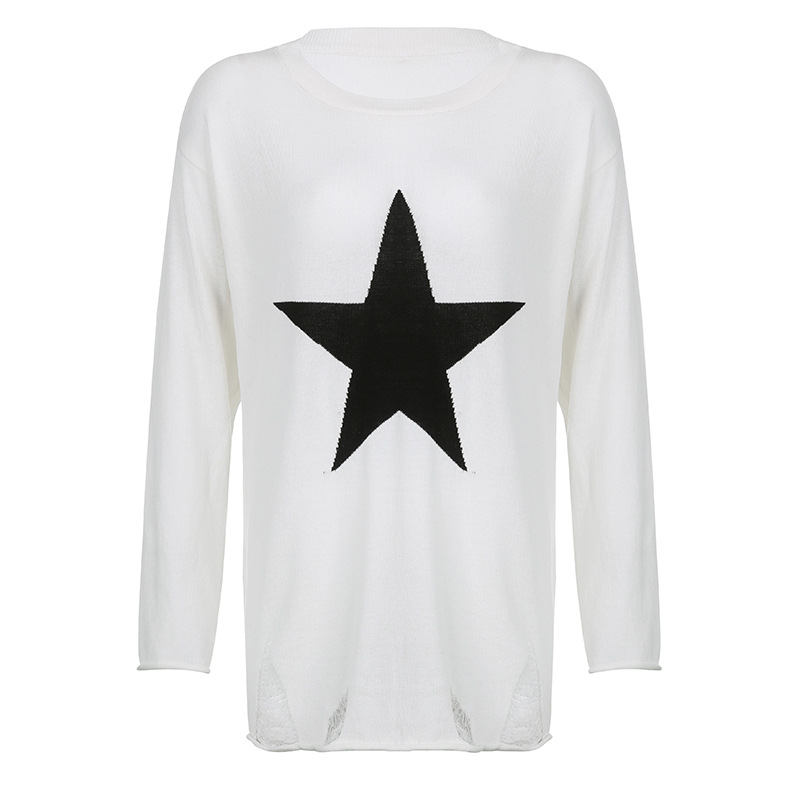 Title 3, Simple black and white star woolen blouse for w...