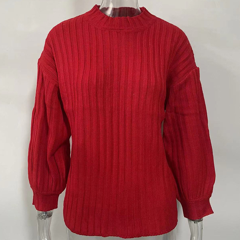 New European And American Women's Plain Quality Knitting Sweater Red - Shop at LoveMi