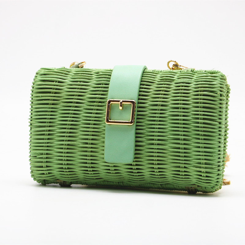 New Rattan Straw Woven Bag Green Camel Woven Female Bag