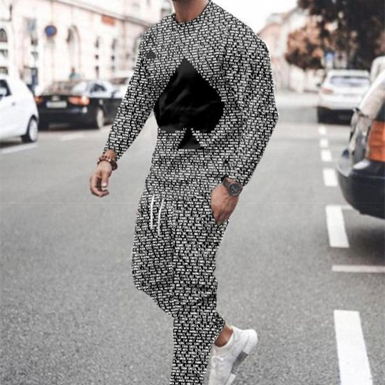 3d Digital Printing Crew Neck Sweater Sports Trousers Suit