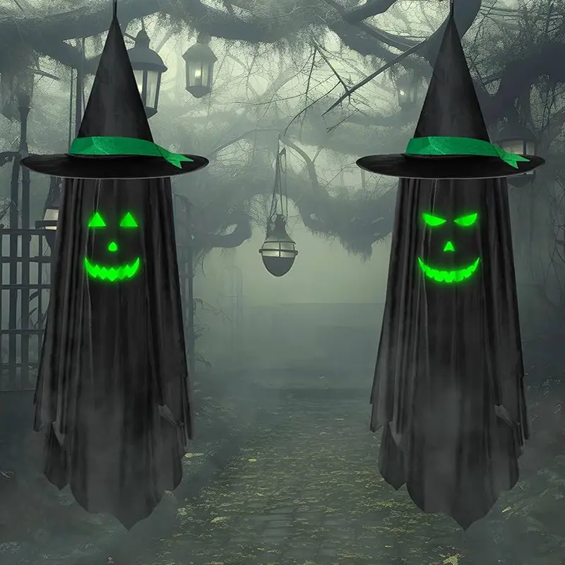 Halloween Glow-in-the-Dark Wizard Hat Ghost Pendant Outdoor
