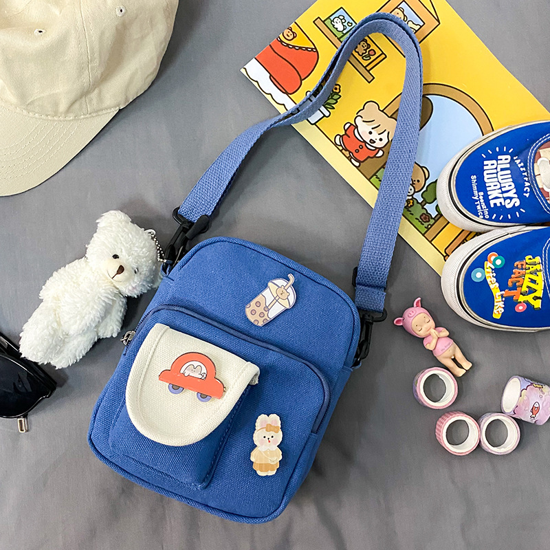 Cute Cartoon Student Hit Color Canvas Shoulder Bag Korean Version Of All-match Western Style Small Bag