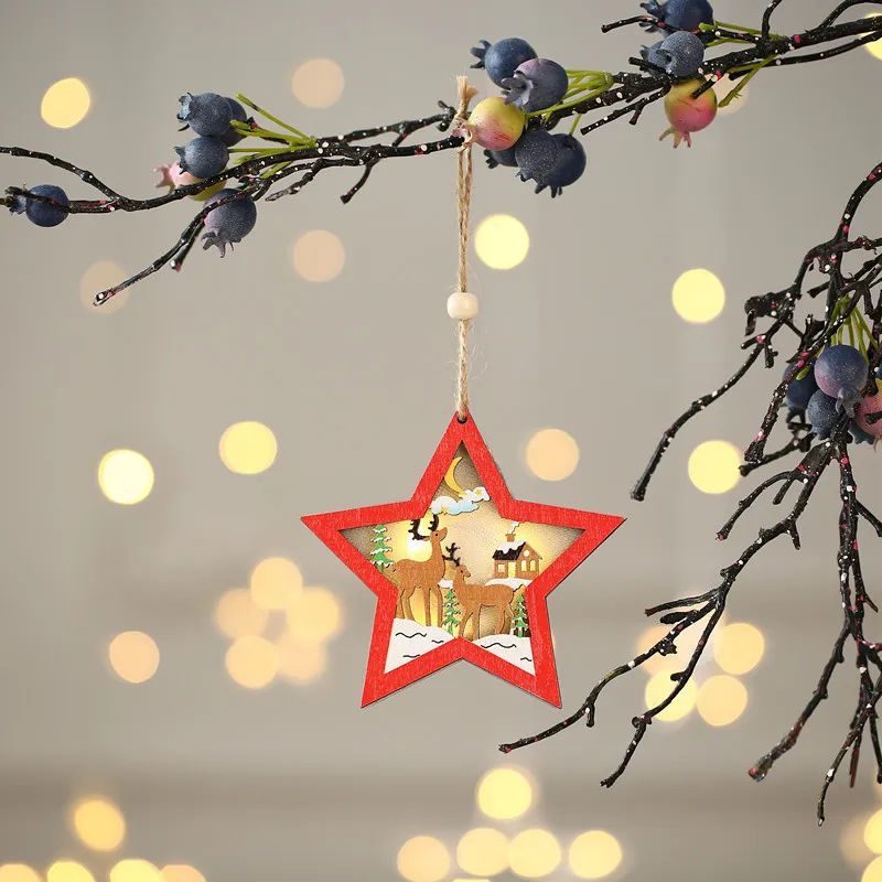 Christmas Decorations Hollow Wooden Pendant Creative Light Included Car Tree Ornaments Christmas Decor Kids Christmas Indoor – image 7
