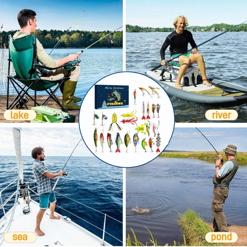 Christmas Countdown Calendar - 24 Day Fishing Lure Set For Adult Men And Teenage Boys - Christmas Surprise Gift